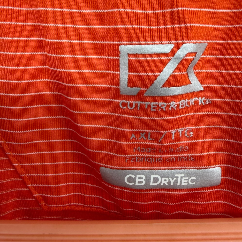 Cutter & Buck Mens Orange Striped CB DryTec Golf Polo Shirt XXL 2XL Short Sleeve - Picture 2 of 3